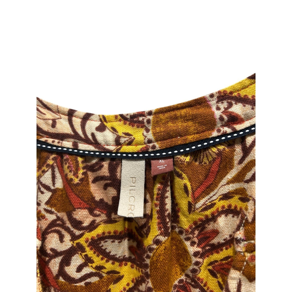 Pilcro Anthropologie Womens XL Brown Paisley Floral Puff Sleeve Tiered Mini Dres