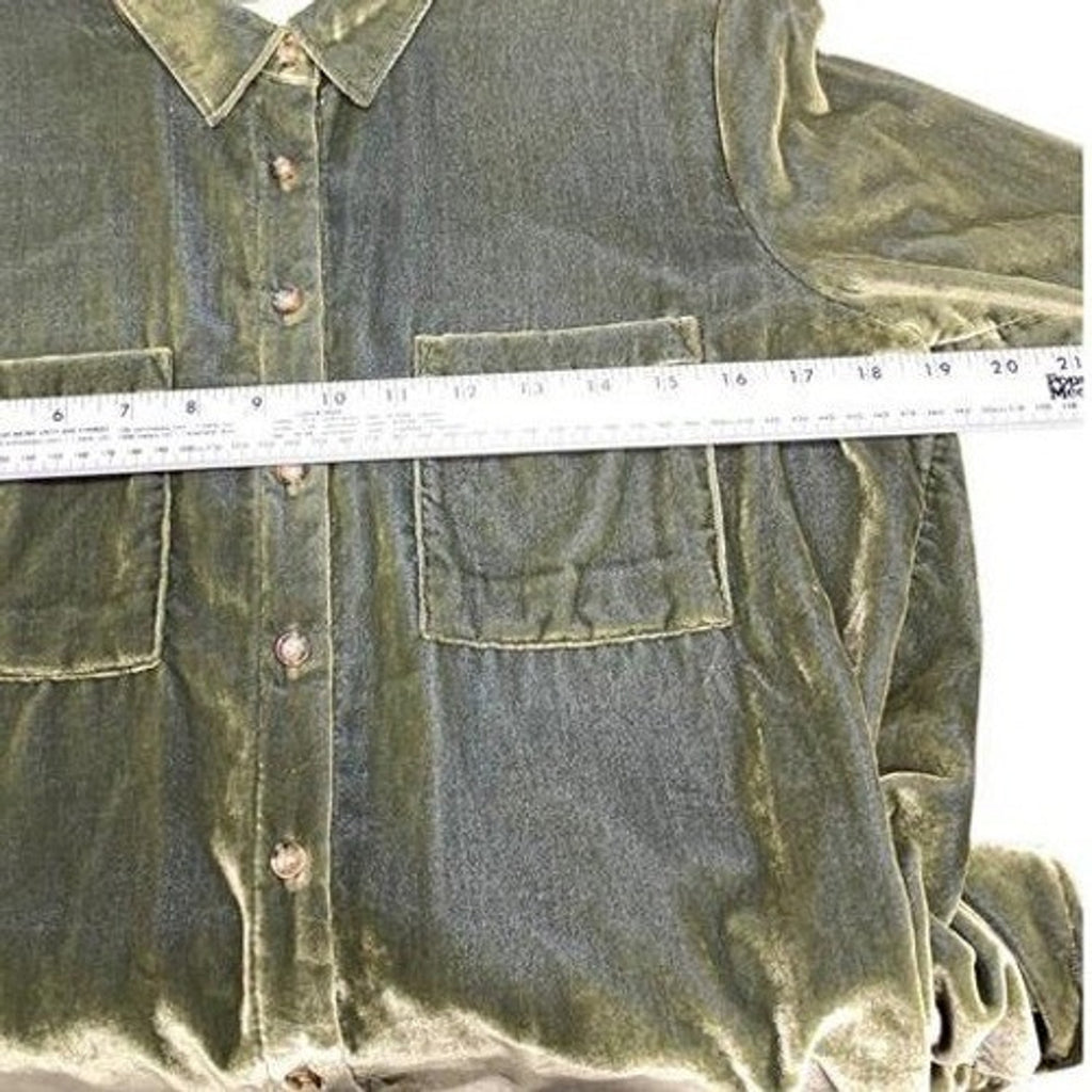 Maeve Anthropologie Olive Green Velvet Button Down Shirt Long Sleeve Womens Sz 6