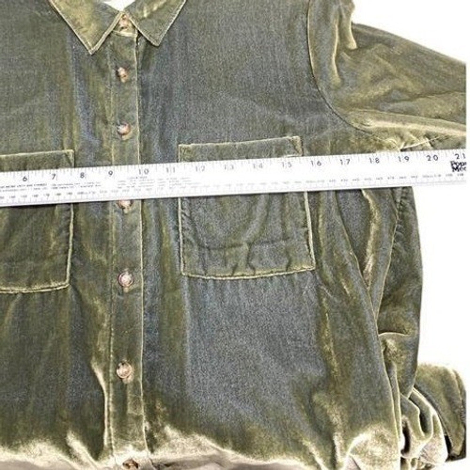 Maeve Anthropologie Olive Green Velvet Button Down Shirt Long Sleeve Womens Sz 6