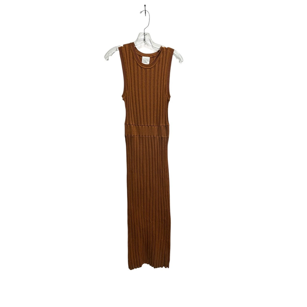 Varley Florian Knit Dress Brown Cotton Pointelle Ribbed Midi Sleeveless Small