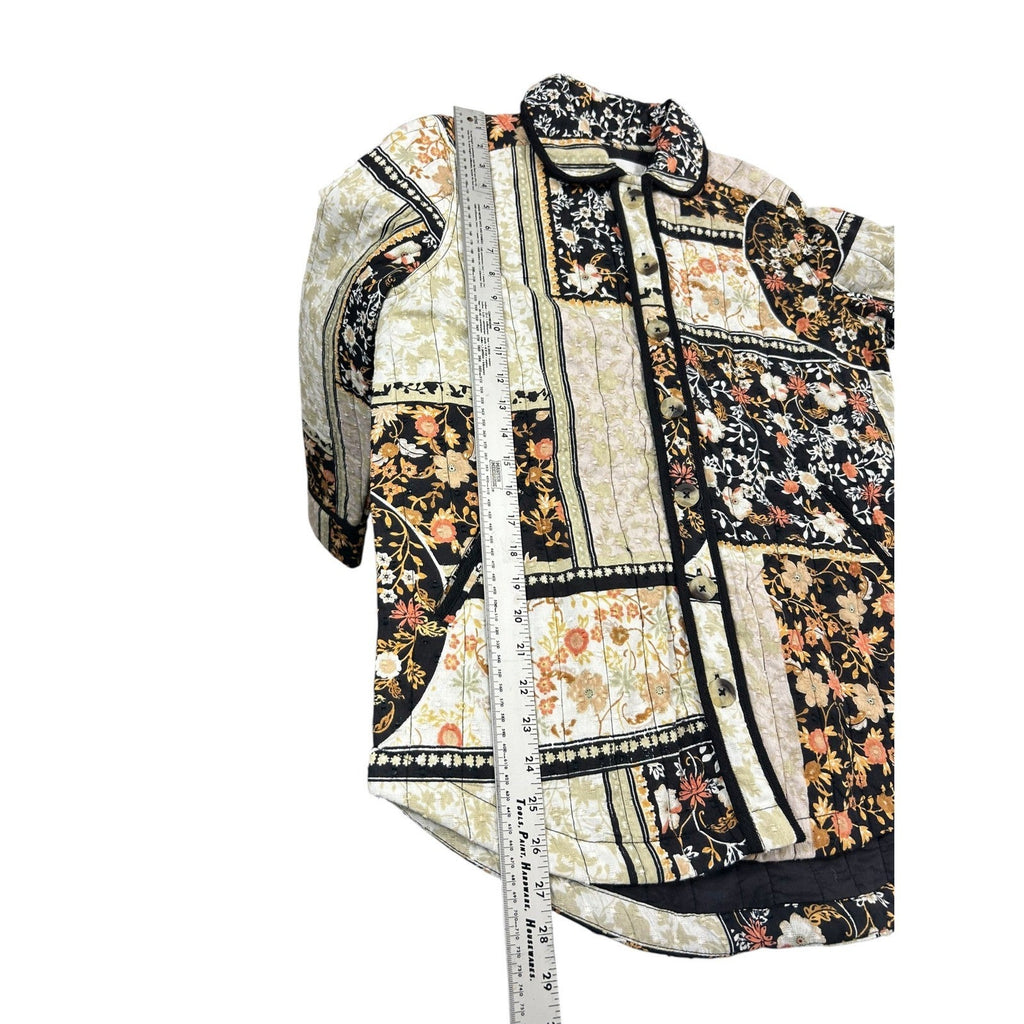 Anthropologie Quilted Patchwork Floral Jacket Black Cream Orange XS XS Boho