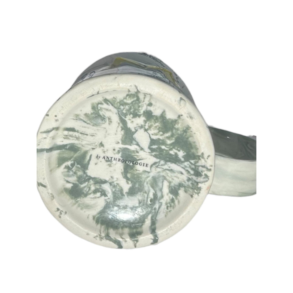 Anthropologie Marbled Monogram Mug M white grey Marble and Yellow M Coffe Mug