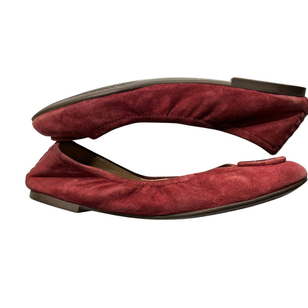Tory Burch Burgundy Suede Ballet Flats Women's Size 7 Embellished Logo