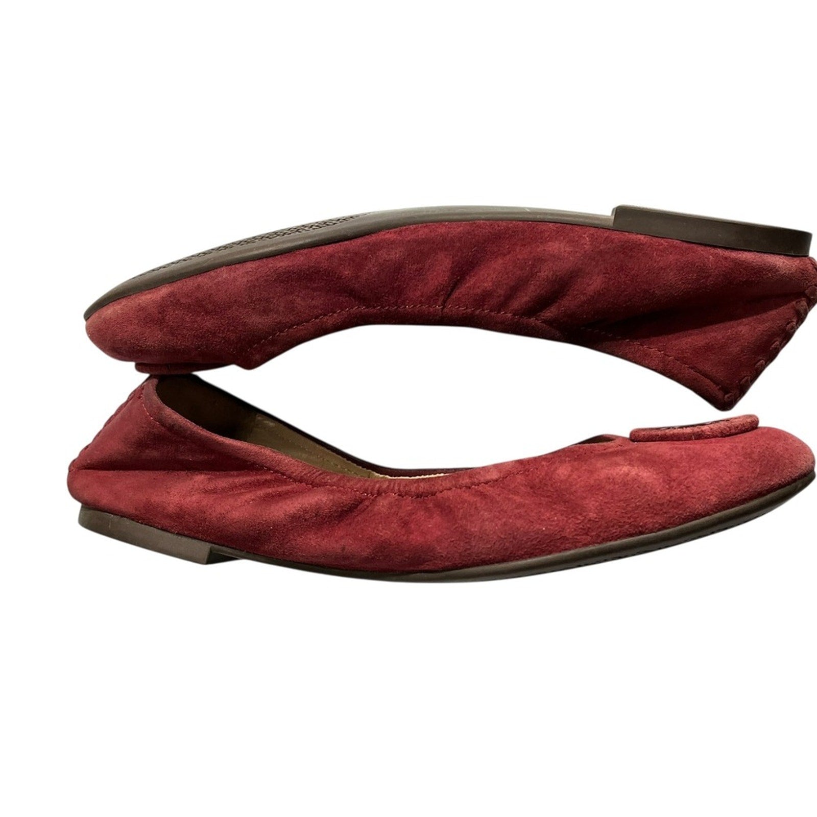 Tory Burch Burgundy Suede Ballet Flats Women's Size 7 Embellished Logo