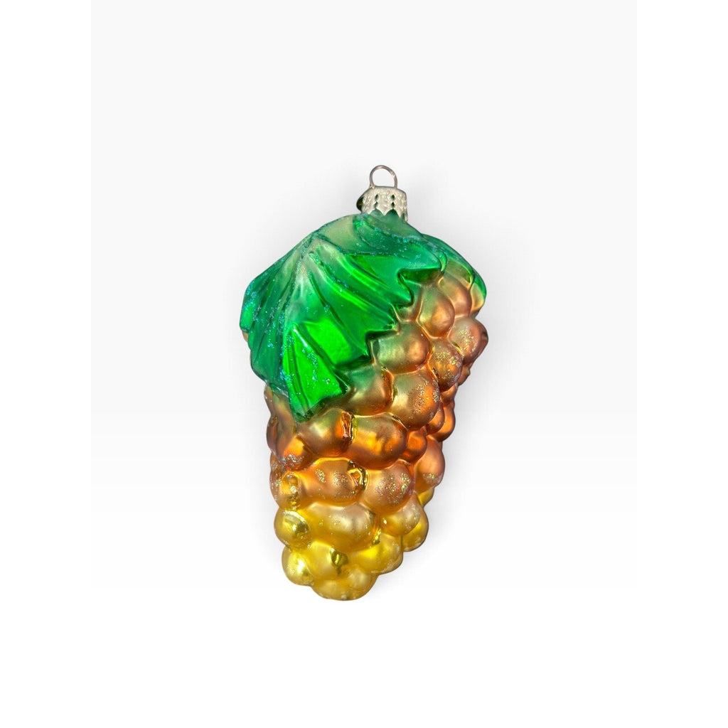 Christopher Radko Vintage Grape Bounty Cluster Glass Ornament Gold Green 5.5in