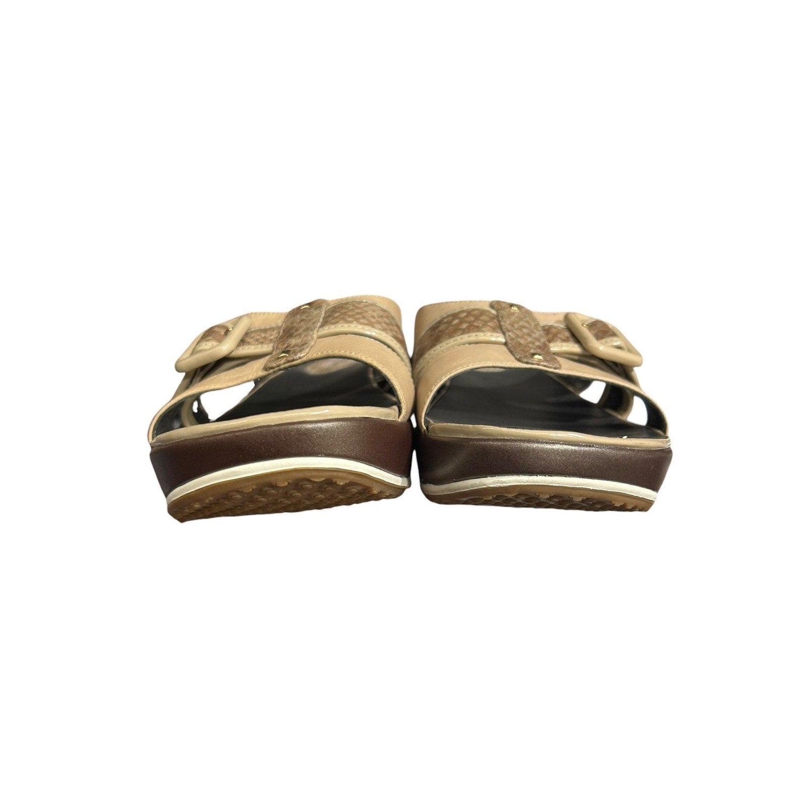 Cole Haan wedge slip-on slide sandals Beige Leather Snakeskin 6.5B