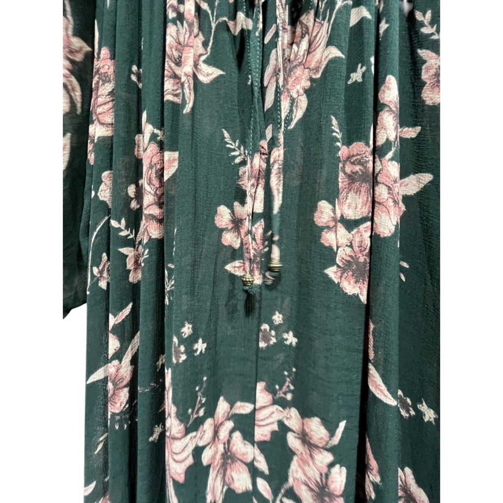 Free People Feeling Groovy Maxi Dress Green Pink Floral Print Tiered Size S