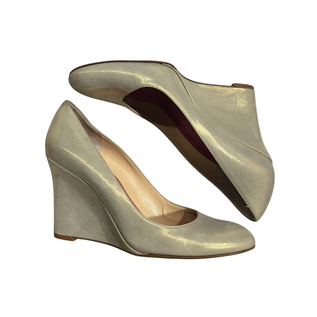 Kate Spade New York Gold Metallic Wedge Pumps Almond Toe Made in Italy Size 6.5B