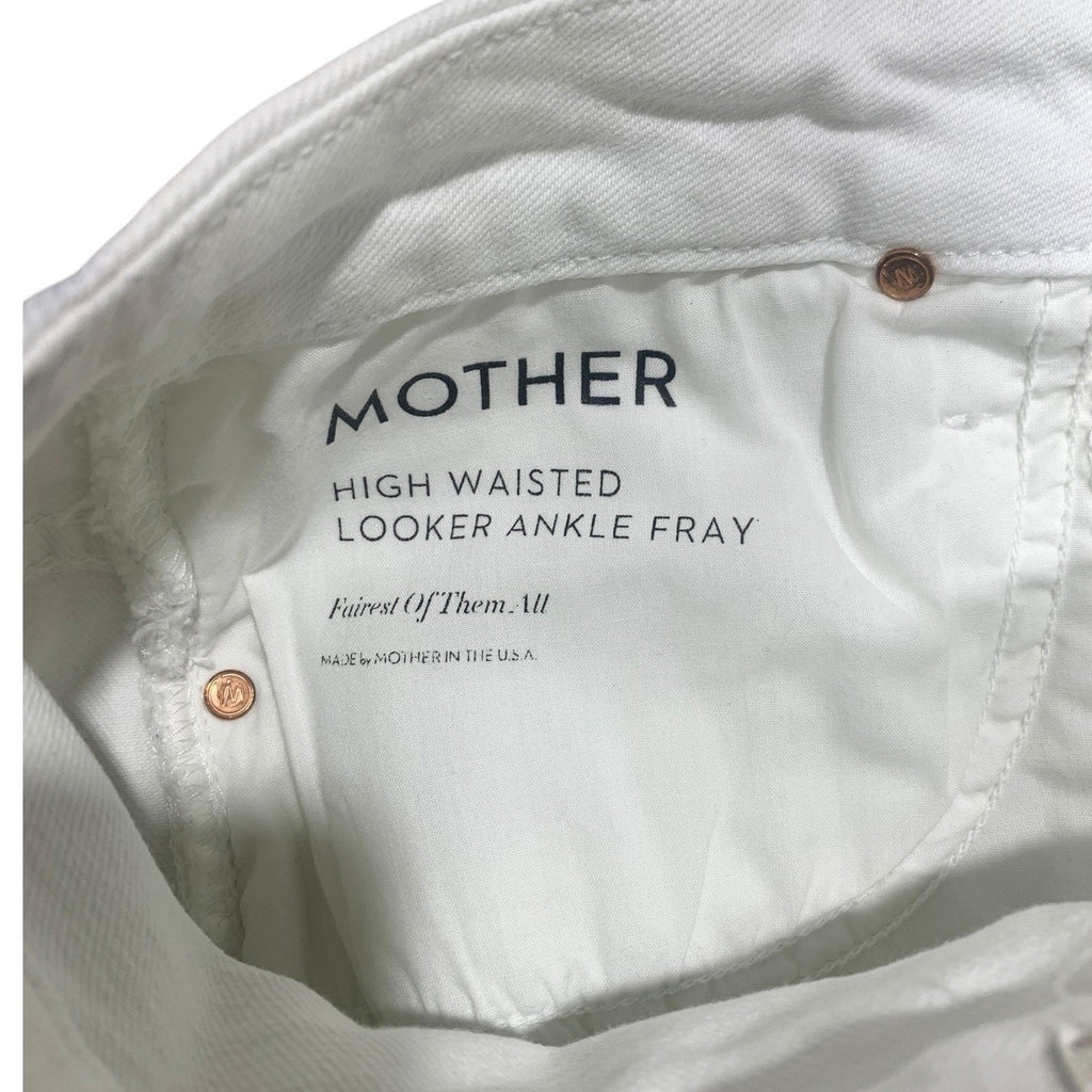 Mother High Waisted Looker Ankle Fray Jeans White Fairest Of Them All Skinny 29