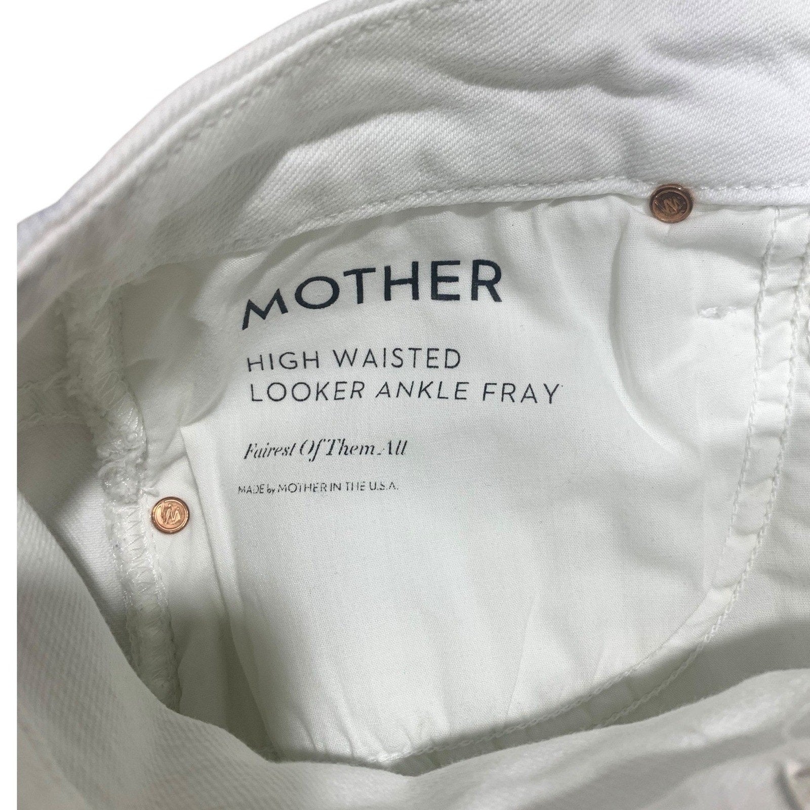 Mother High Waisted Looker Ankle Fray Jeans White Fairest Of Them All Skinny 29