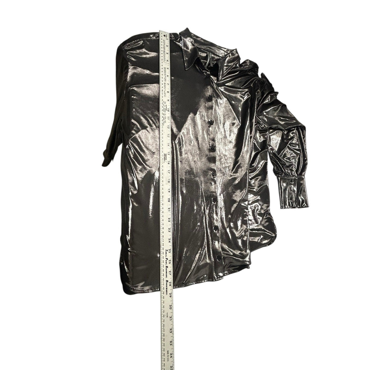 Anthropologie The Gillian Liquid Shine Metallic Buttondown Shirt Charcoal Grey L