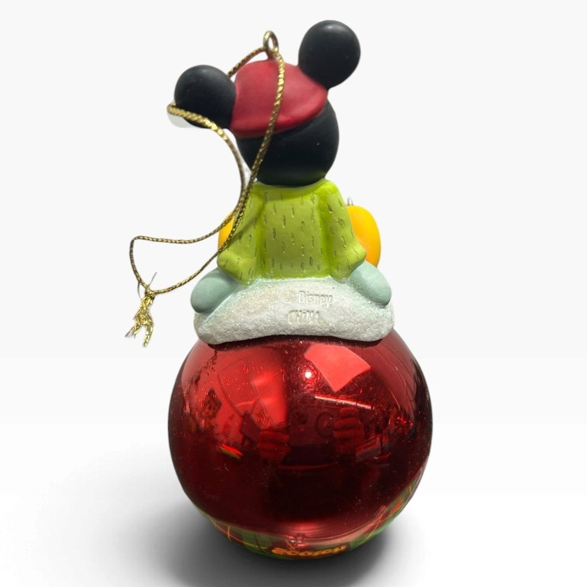 Disney Mickey Mouse 2001 Dated Red Metallic Glass Christmas Ornament 4.5"