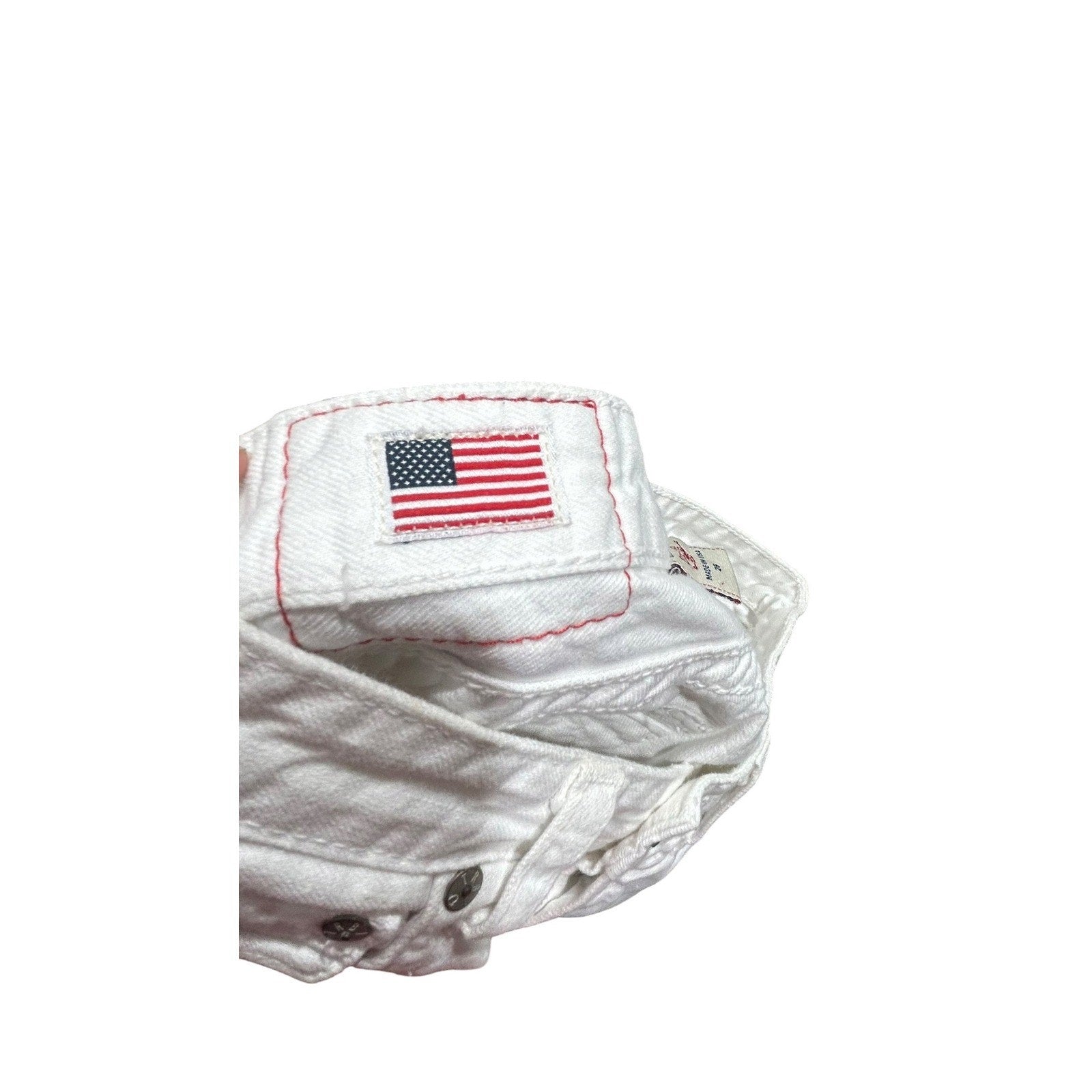 True Religion Jayde White Denim Cut Off Shorts Horseshoe Flap Pocket USA Size 26