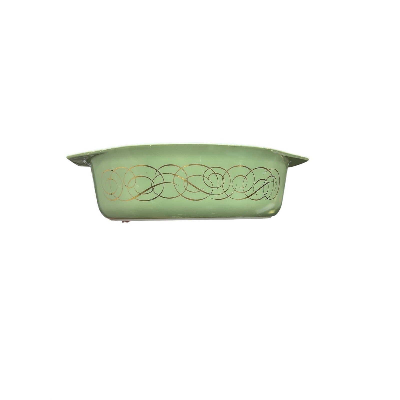Pyrex 045 Golden Scroll 2.5 Qt Oval Casserole Dish Sage Green Gold No Lid