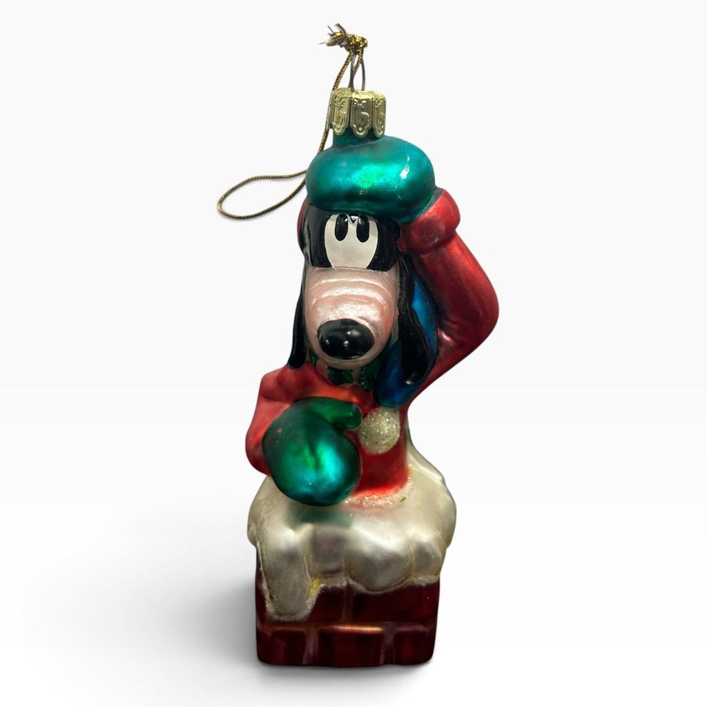 Disney Goofy Glass Christmas Ornament Chimney Hand Painted 5 Inch Holiday Decor