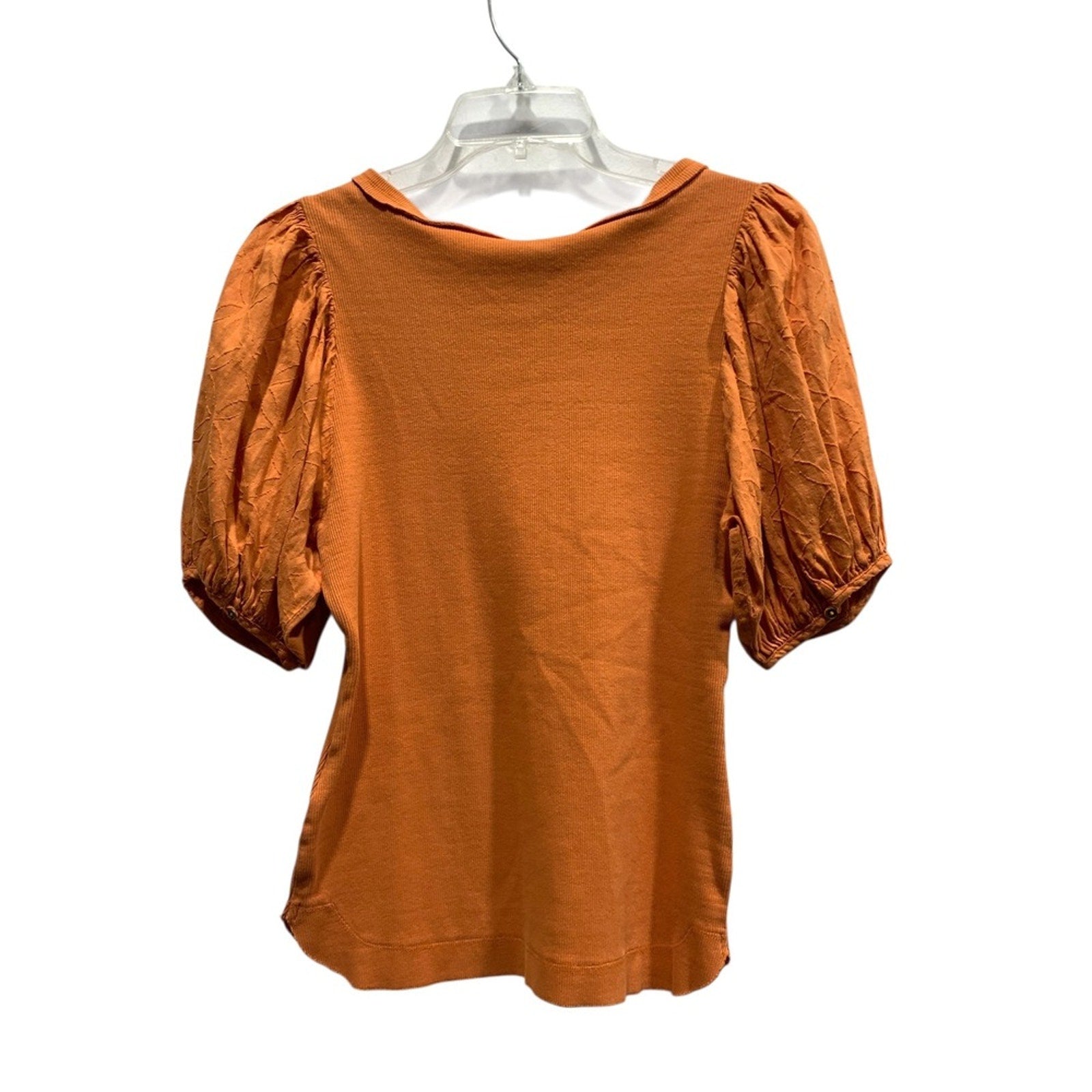 Anthropologie Pilcro Bella Puff Sleeve Henley Top Orange SZ Small holiday boho