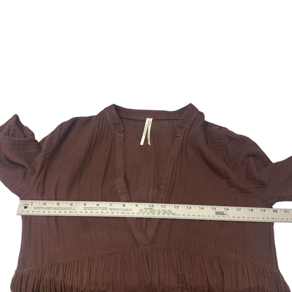By Anthropologie Brown Cotton Gauze Tiered V-Neck Midi Dress Small fall boho