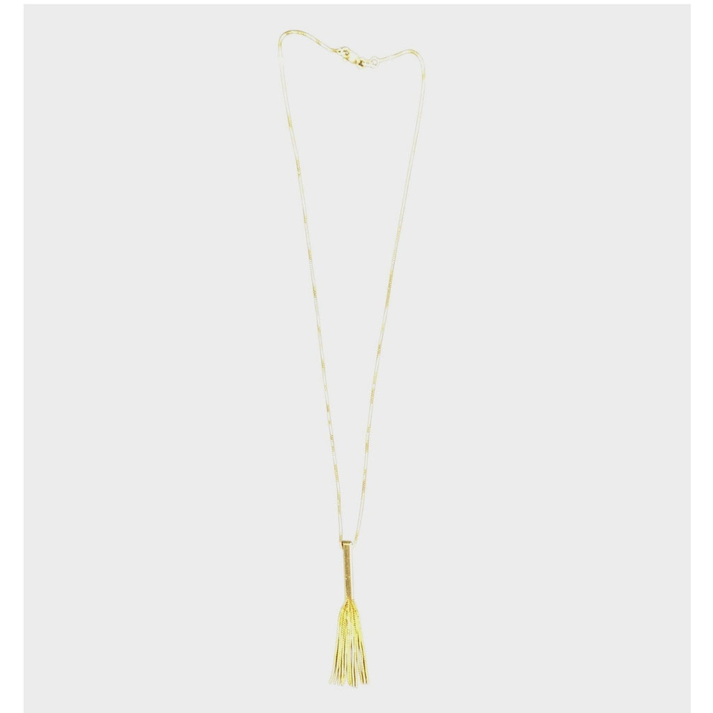 14K Yellow Gold Chain Necklace with Vertical Bar Tassel Pendant 3.8g 17" chain
