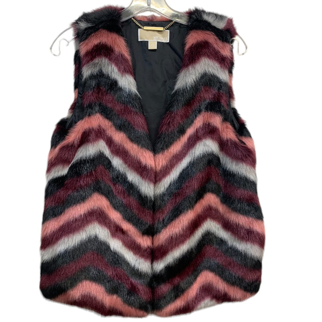 Michael Kors Chevron Faux Fur Pink Burgundy Grey and Black Sz XS