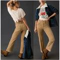 Anthropologie Pilcro The Yaya Mid-Rise Corduroy Crop Flare Jeans Tan Size 32