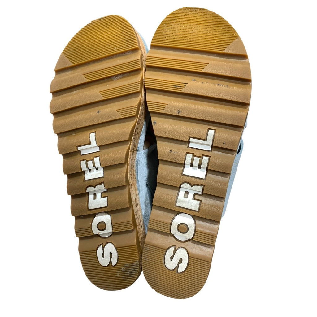 Sorel Cameron Flatform Mule Crushed Blue Suede Sandal Women's Size 9
