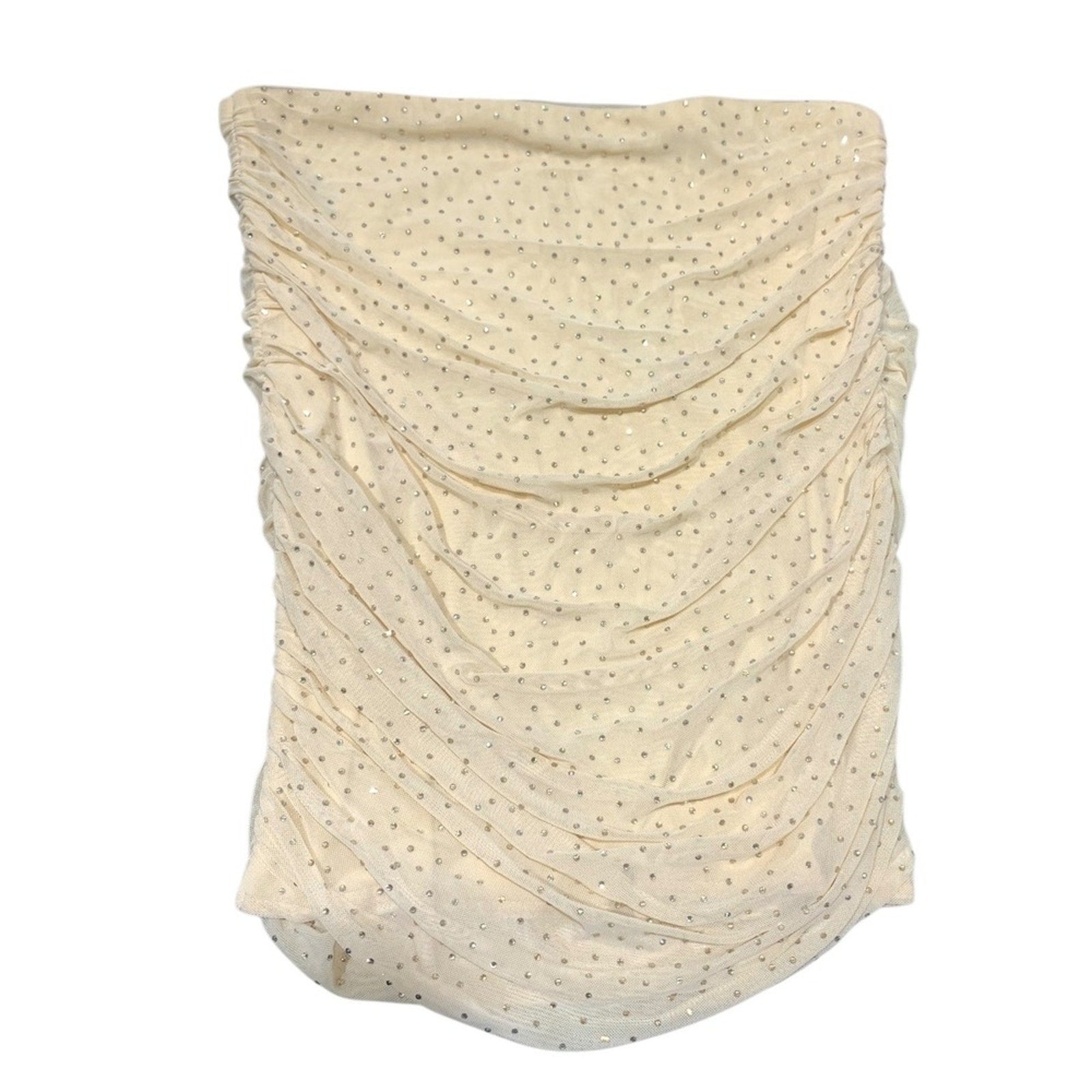 AFRM LOS ANGELES Strapless Ruched Mesh Rhinestone Tube Top L Beige