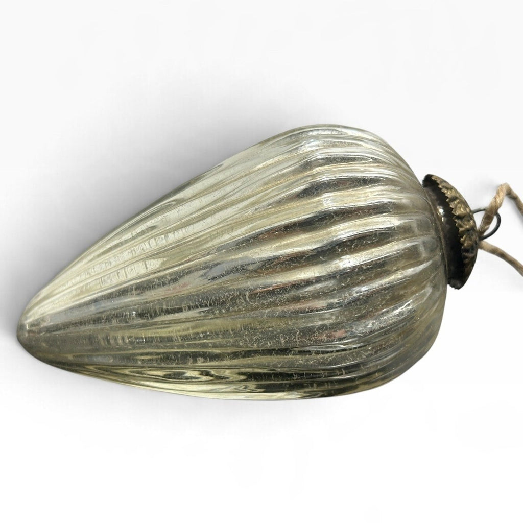 Vintage Style Ribbed Mercury Glass Kugel Christmas Ornament Champagne Silver