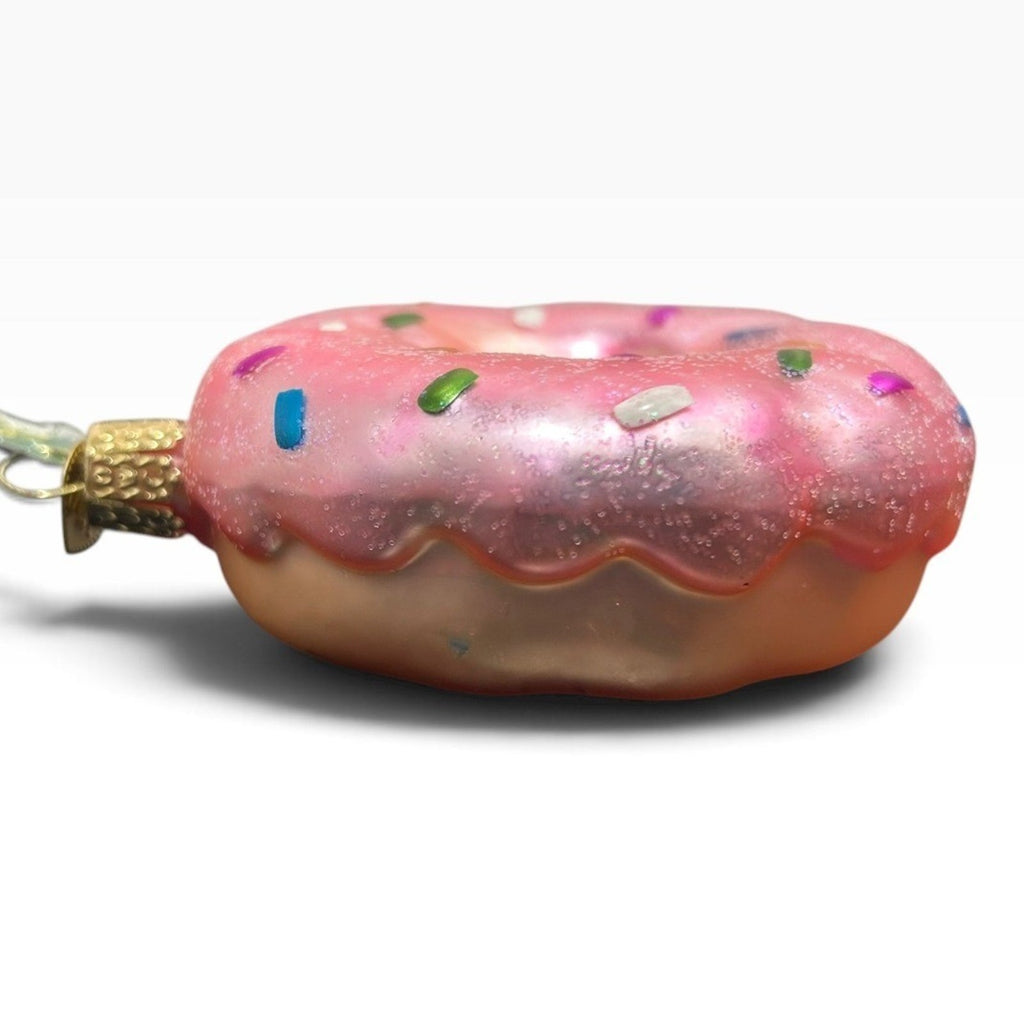 Old World Christmas Pink Glazed Donut Glass Ornament Sprinkles 32151