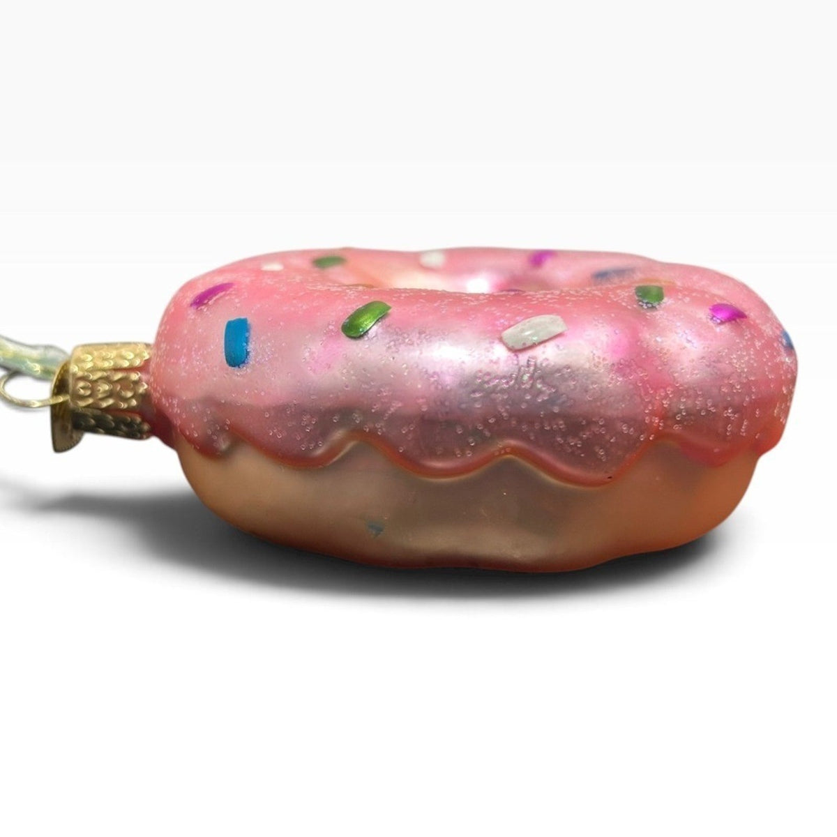 Old World Christmas Pink Glazed Donut Glass Ornament Sprinkles 32151