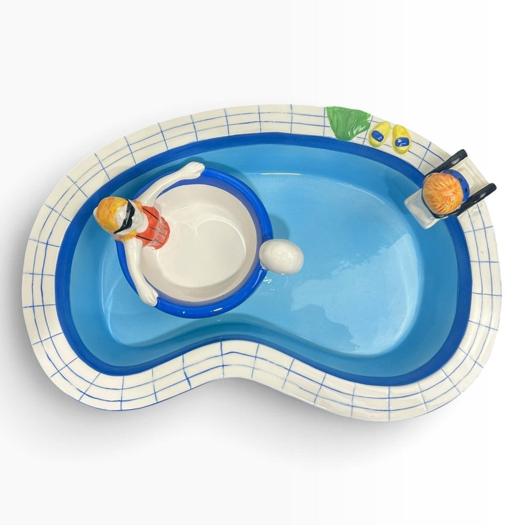 FCW Ceramic Swimming Pool Chip and Dip Set Novelty Summer Party Serving Tray