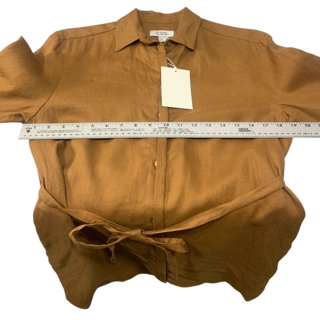 COS Womens 100% Linen Belted Shirt Dress Brown Long Sleeve Size 2 fall