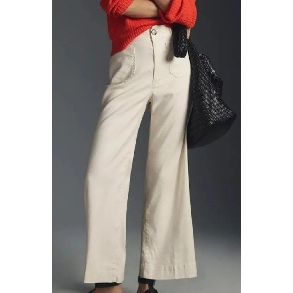 Maeve Anthropologie The Colette Cream Wide Leg Cropped Pants Size 27 High Rise
