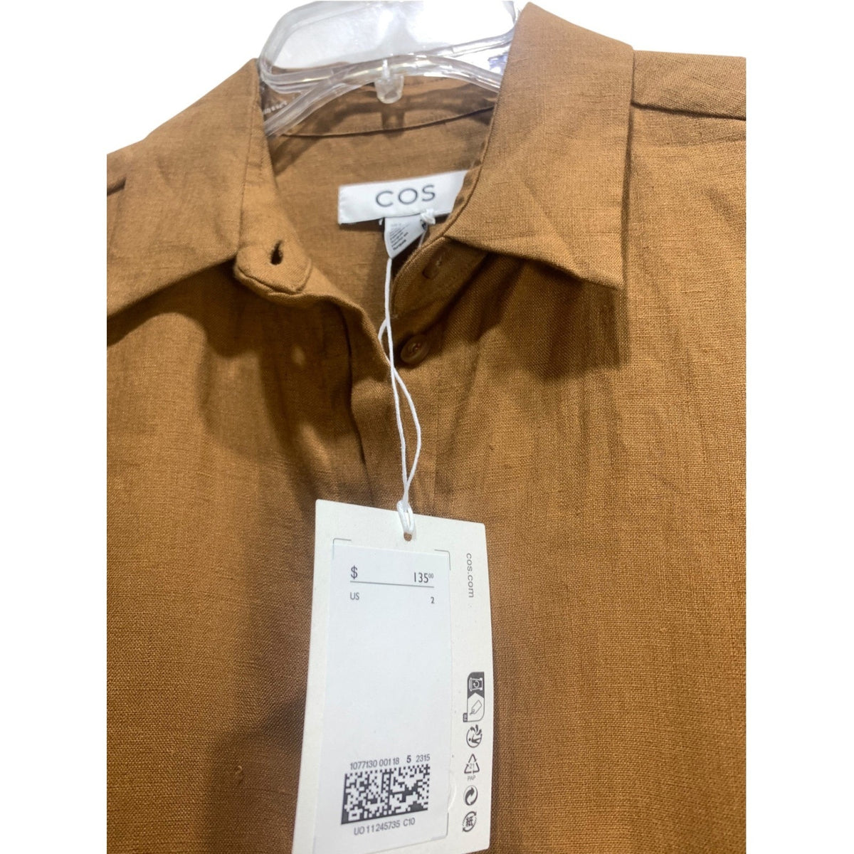 COS Womens 100% Linen Belted Shirt Dress Brown Long Sleeve Size 2 fall