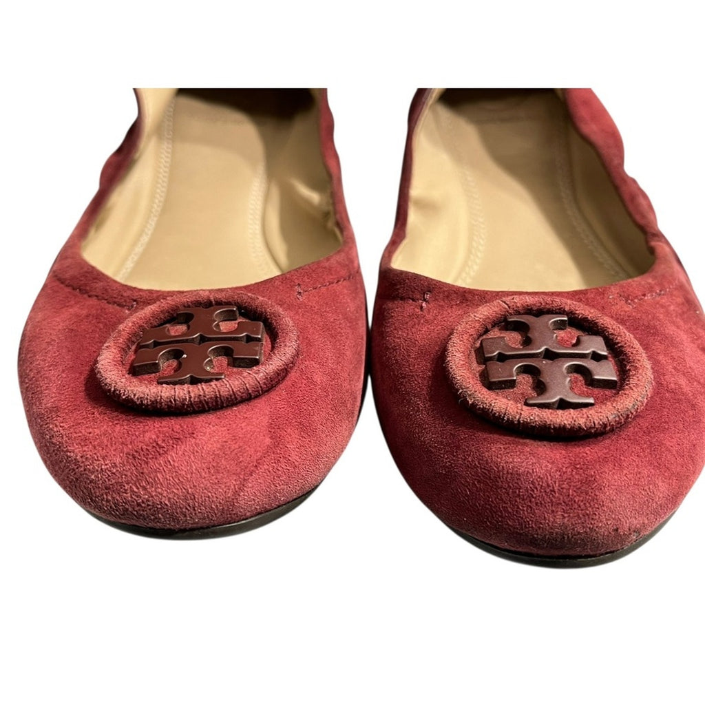 Tory Burch Burgundy Suede Ballet Flats Women's Size 7 Embellished Logo