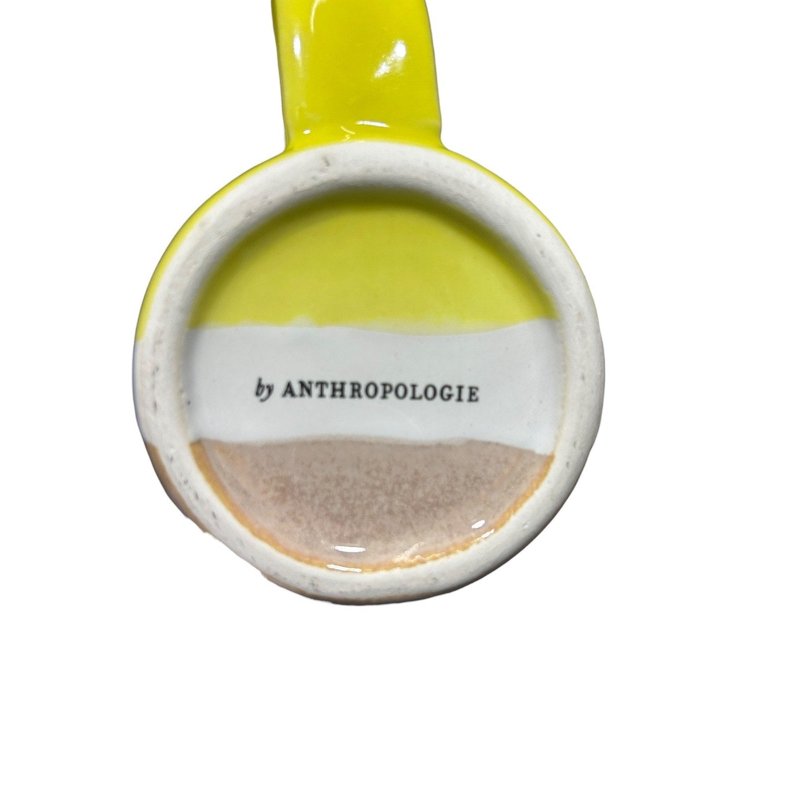 Anthropologie Yellow White Sand Striped Organic Stoneware Coffee Mug 2738