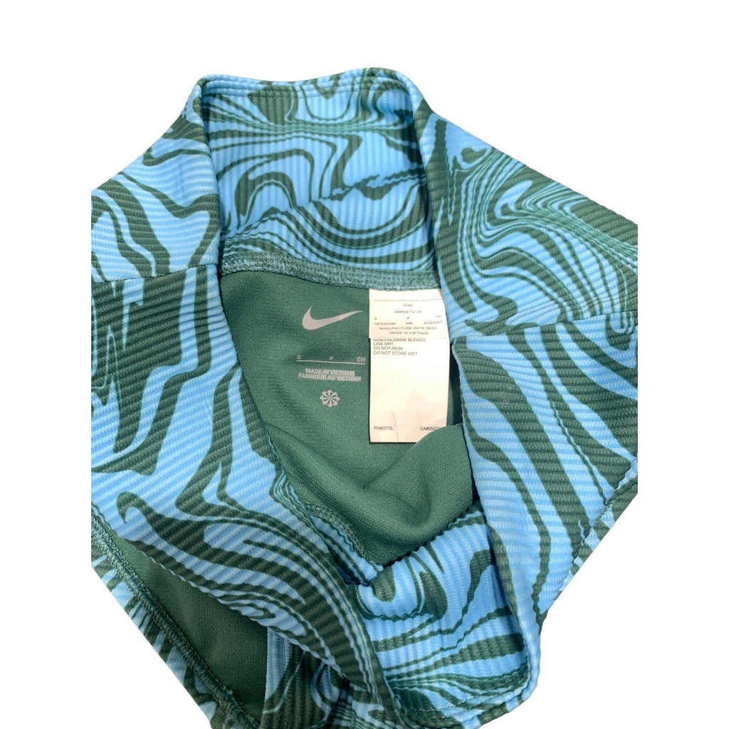 Nike Swim Women Blue Green Swirl Marble Ribbed High Waist Bikini Bottom NESSB290
