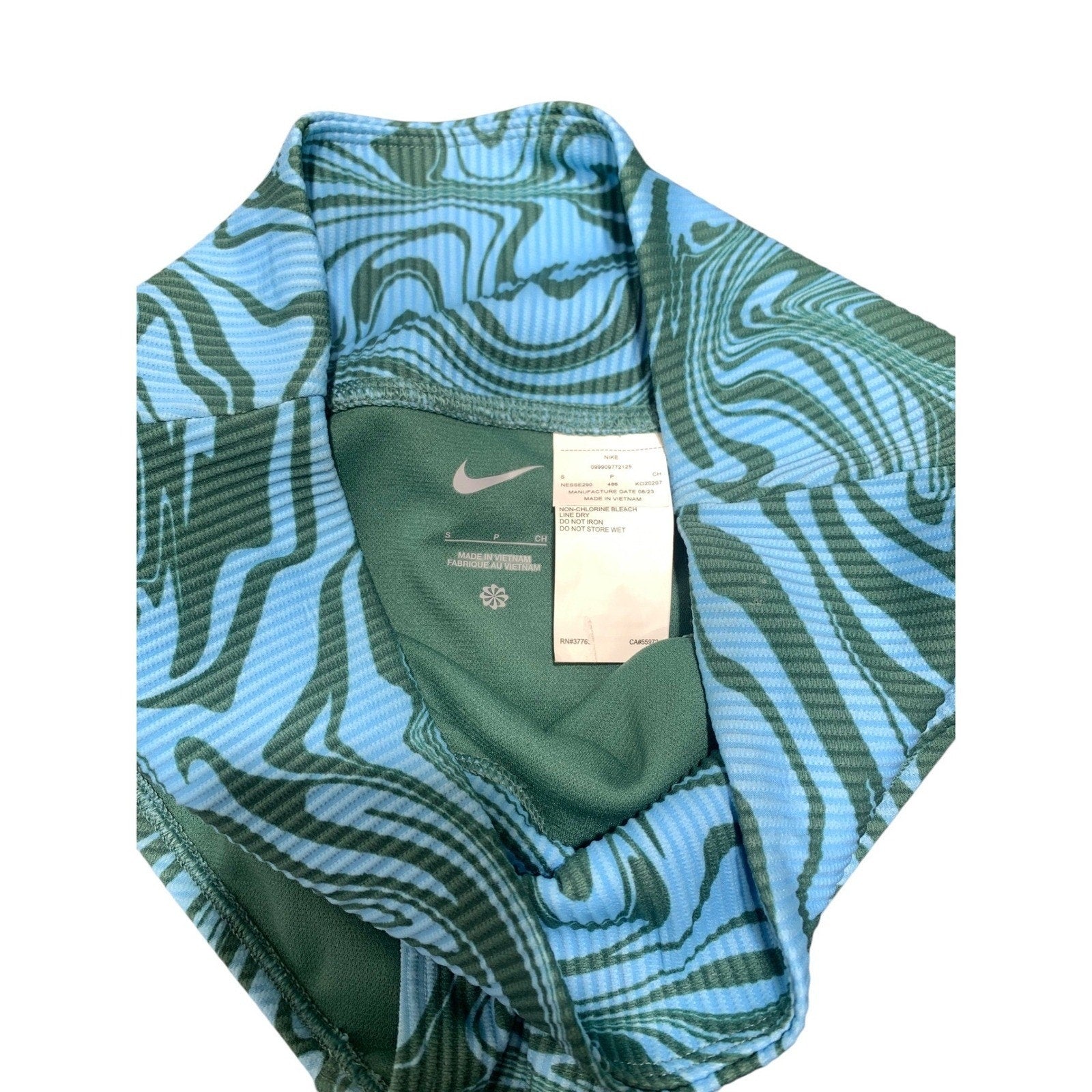 Nike Swim Women Blue Green Swirl Marble Ribbed High Waist Bikini Bottom NESSB290