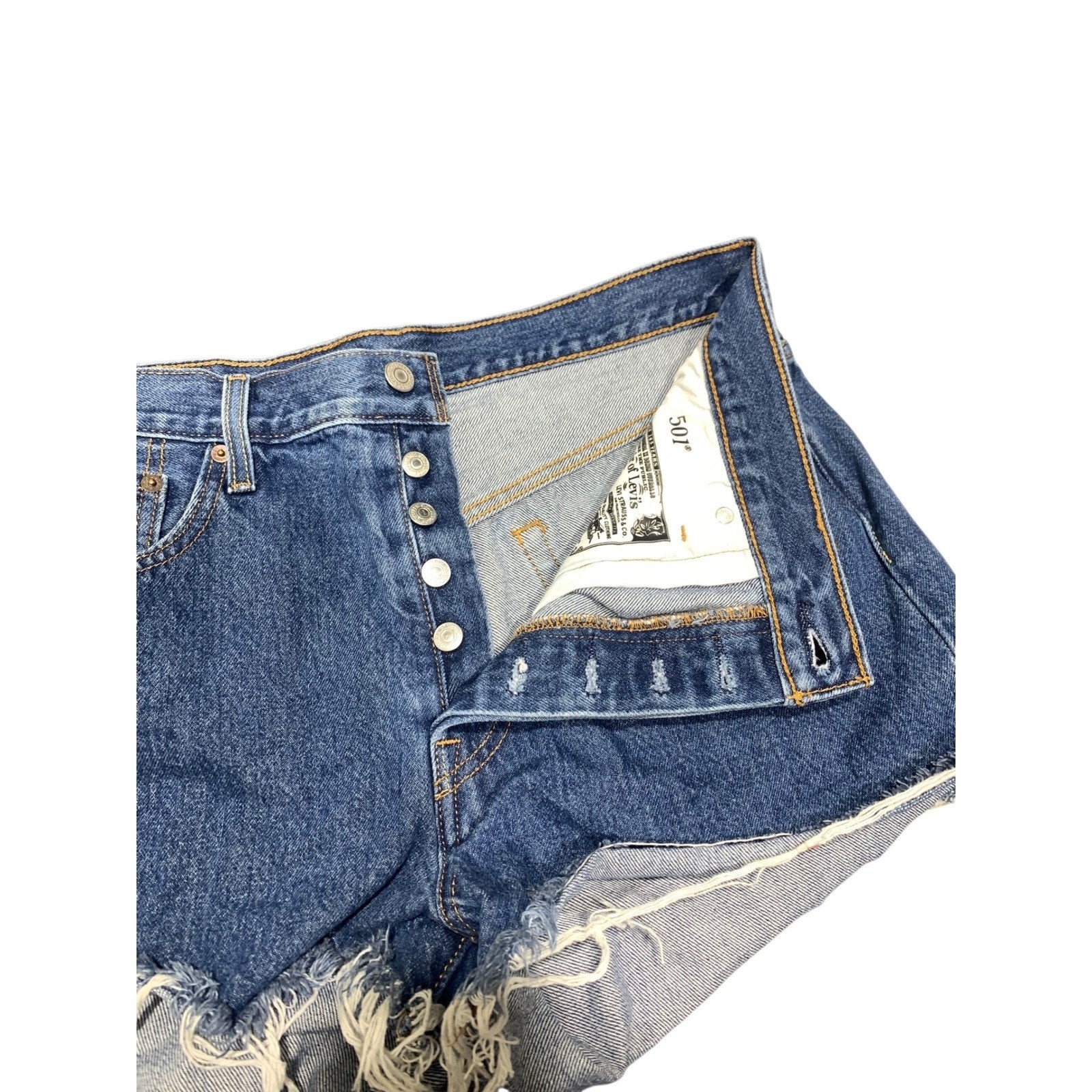 Levi's x Super Mario 501 Denim Shorts Medium Wash Blue Cut Off Womens 30