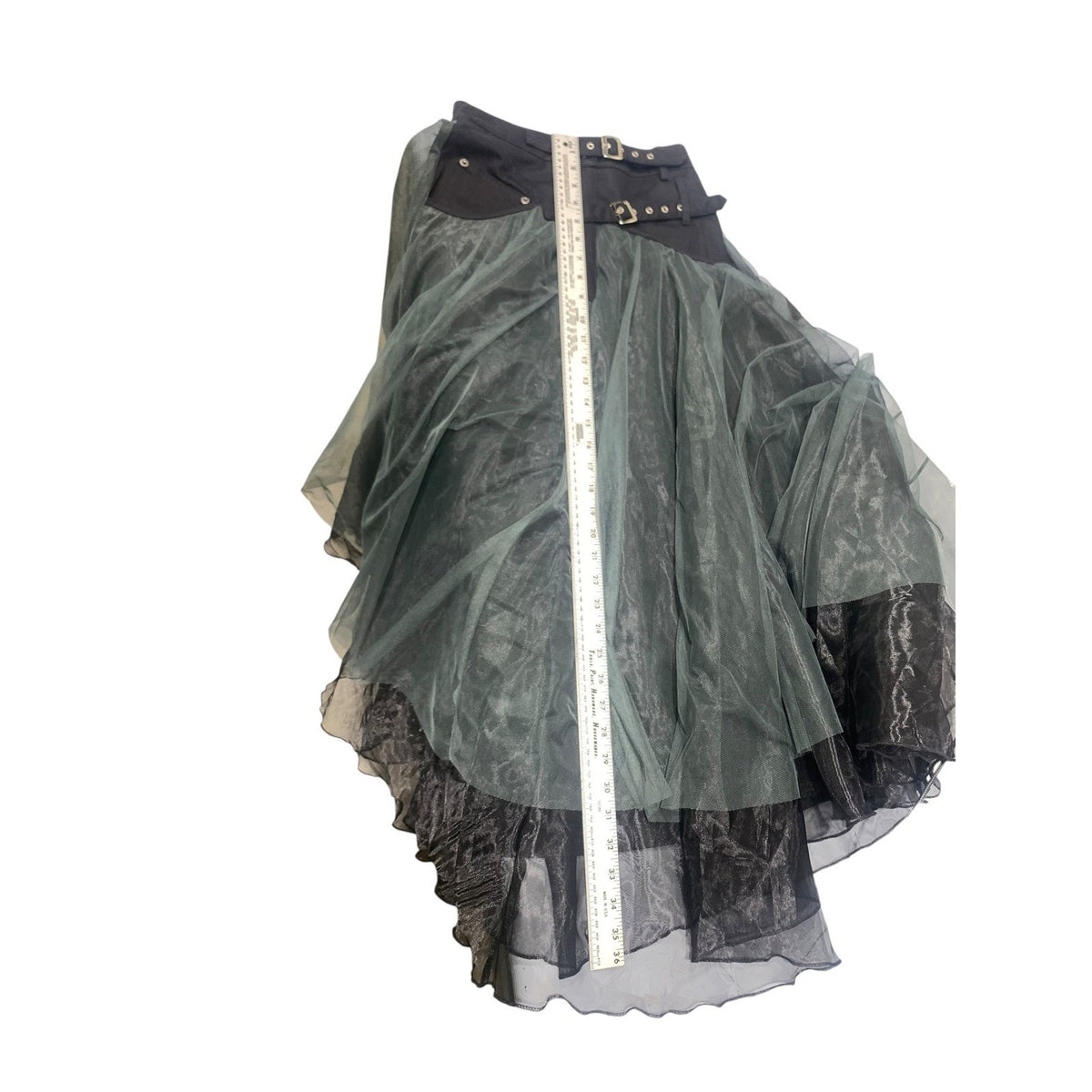 Madonna & Co Womens Black denim Tulle skirt in black & grey whimsigoth witchy S