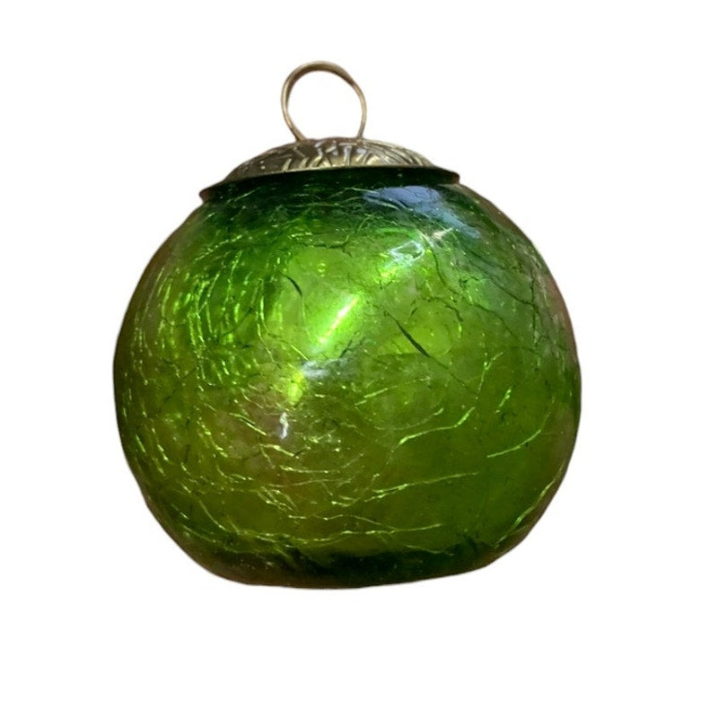 Green Mini Kugel Glass Christmas Ornament 9 lot 1.25-2"