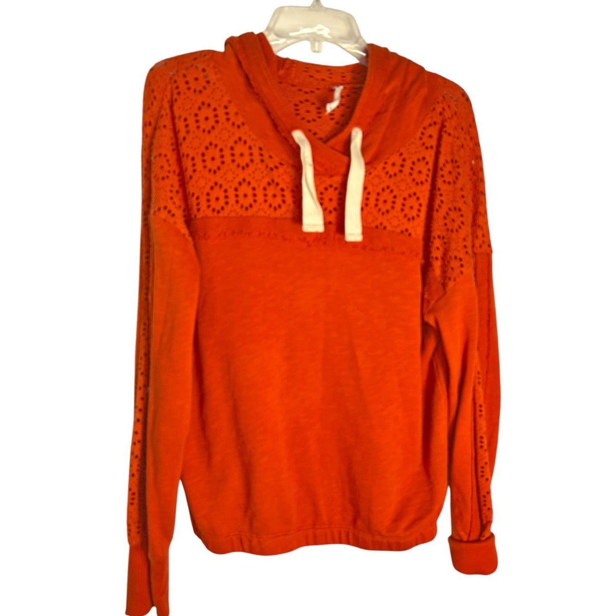 Daily Practice by Anthropologie Robyn Crochet Hoodie Orange Eyelet Medium