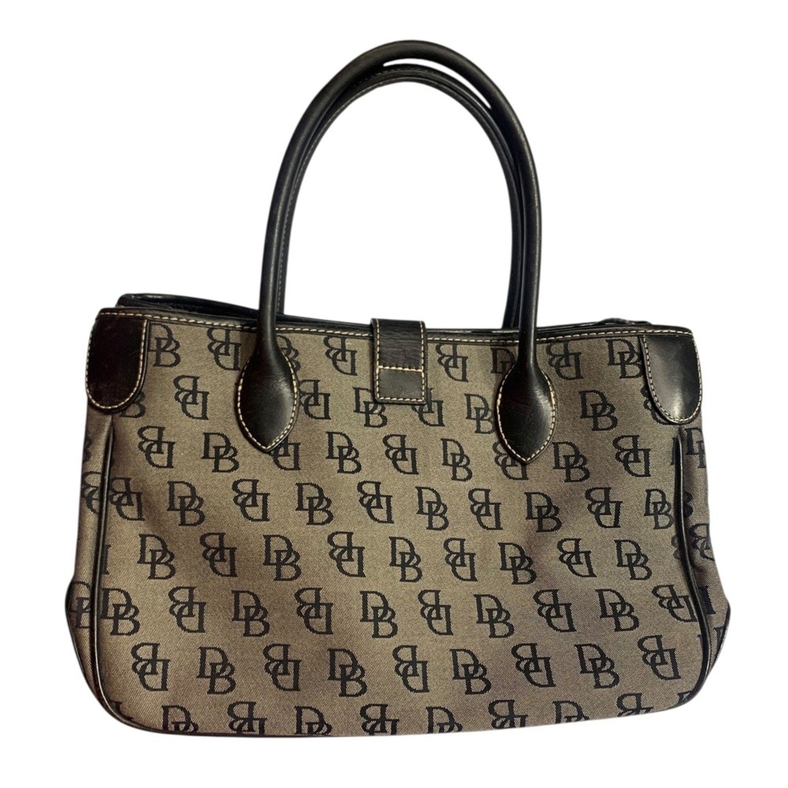 Dooney Bourke Small Double Handle Tote Signature DB Monogram Canvas Leather Trim