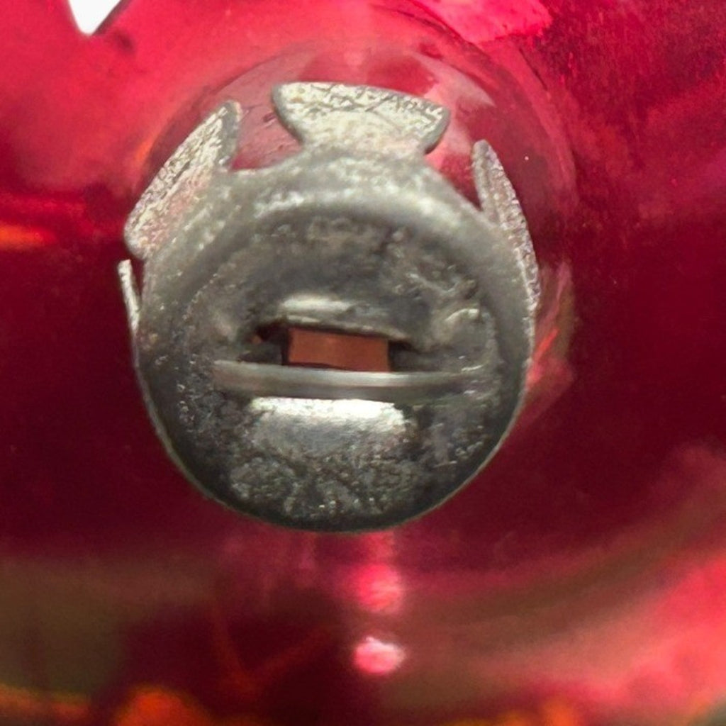 Vintage Poland Teardrop Indented Reflector Glass Christmas Ornament Red 3.25in