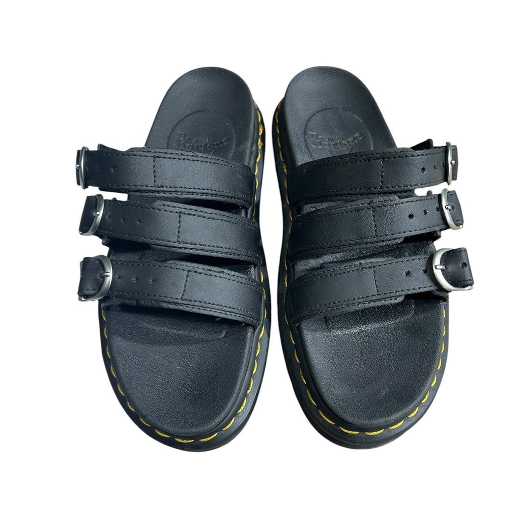 Dr Martens Blaire Slide Black Leather Platform Buckle Sandals Womens 7 38 2686