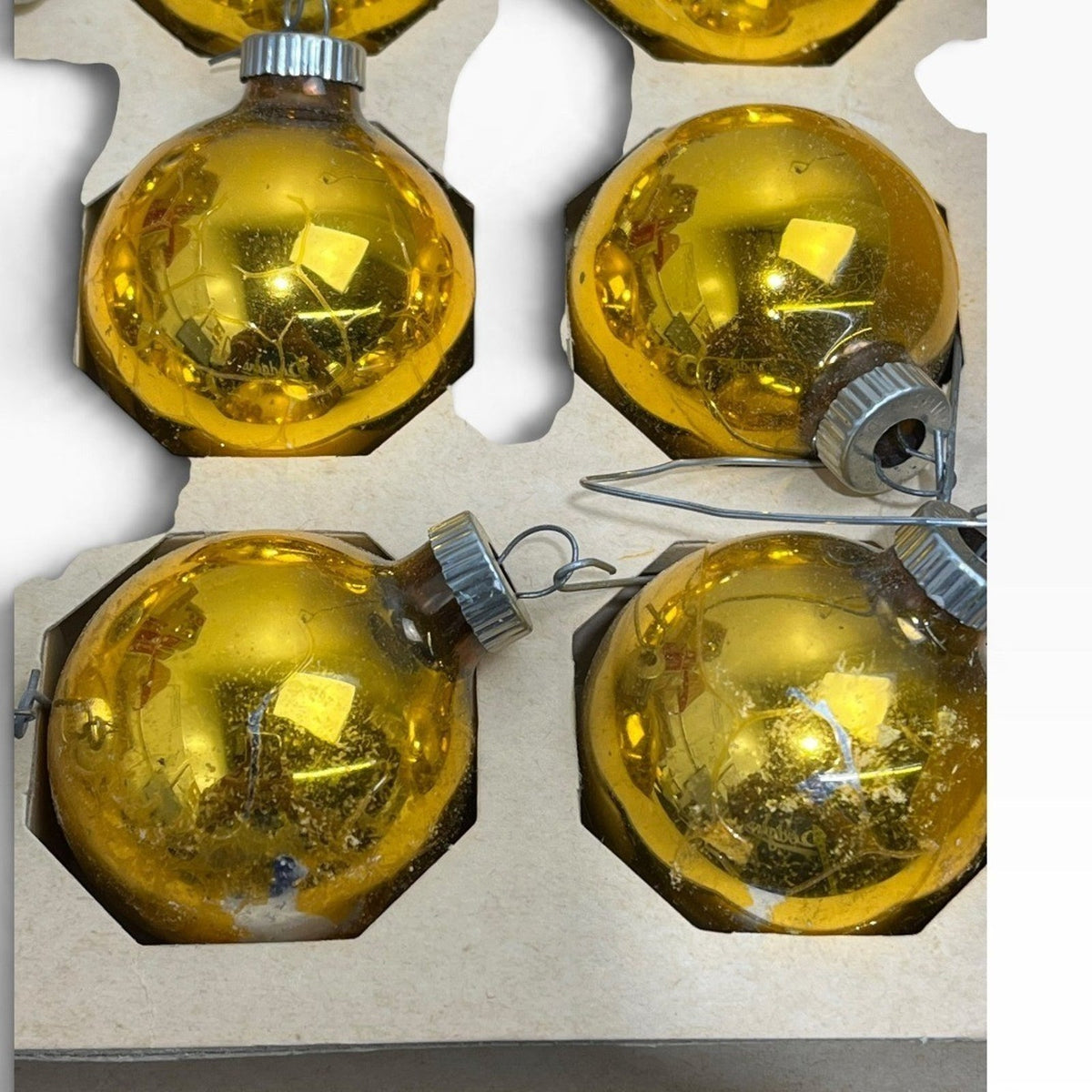 Vintage Shiny Brite Gold Glass Christmas Ornaments Set of 12 Small Round MCM USA