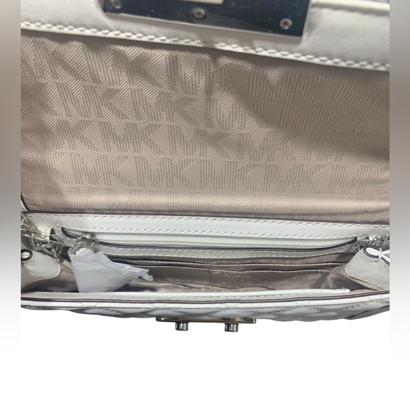 NWT MICHAEL Michael Kors SLOAN MESSENGER White and Silver Crossbody Bag