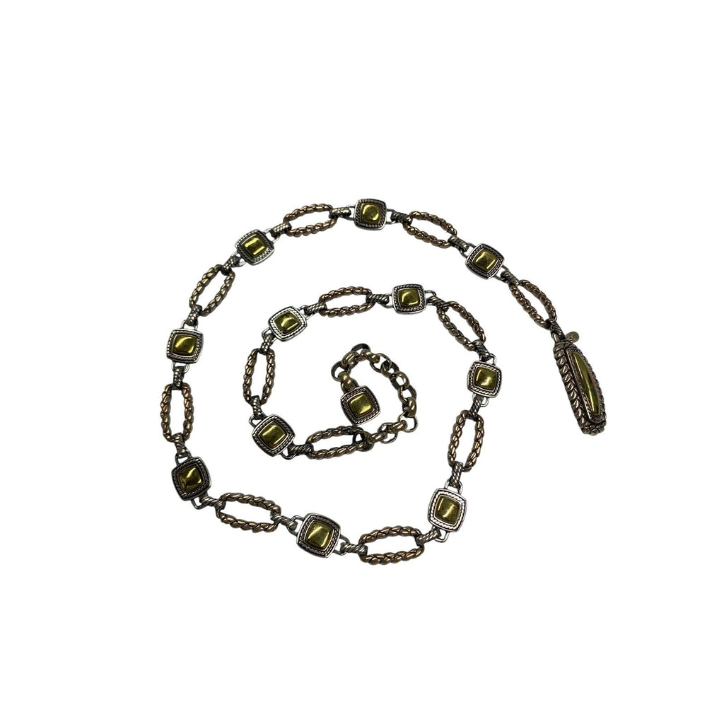 Brighton Mixed Metal Silver Gold Tone Square Cabochon Link Chain Belt Adjustable