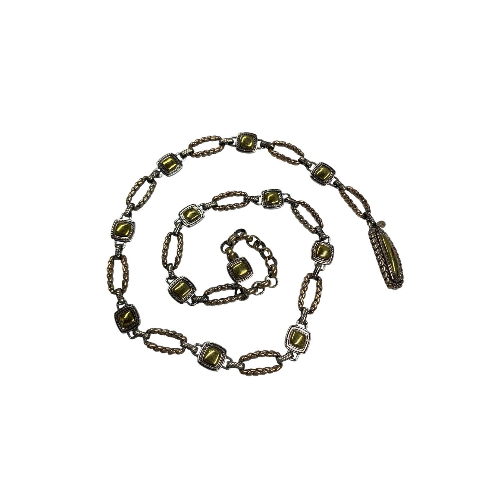 Brighton Mixed Metal Silver Gold Tone Square Cabochon Link Chain Belt Adjustable