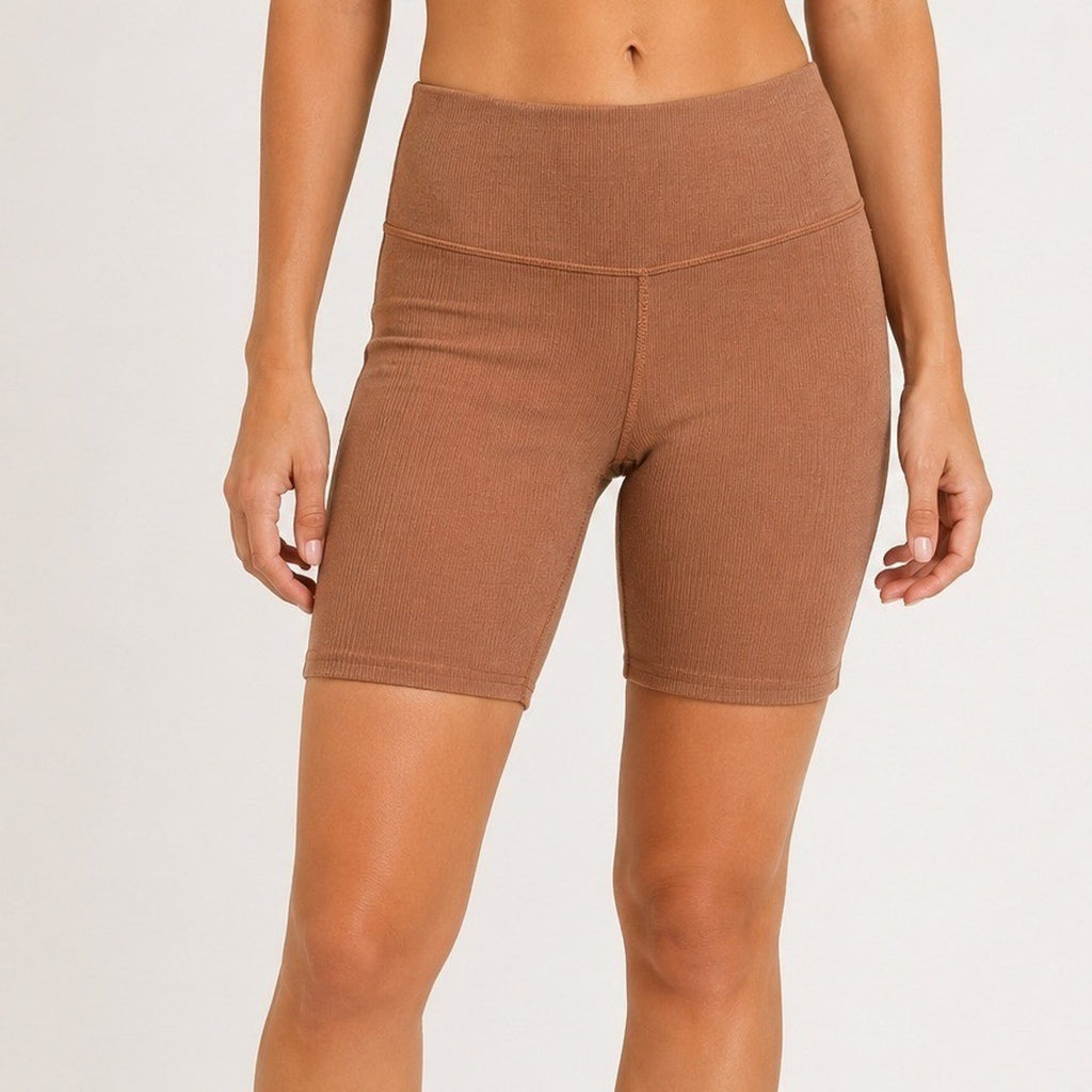 Pact Organic Cotton Ribbed High Waisted Biker Shorts Clay Terracotta S on the go