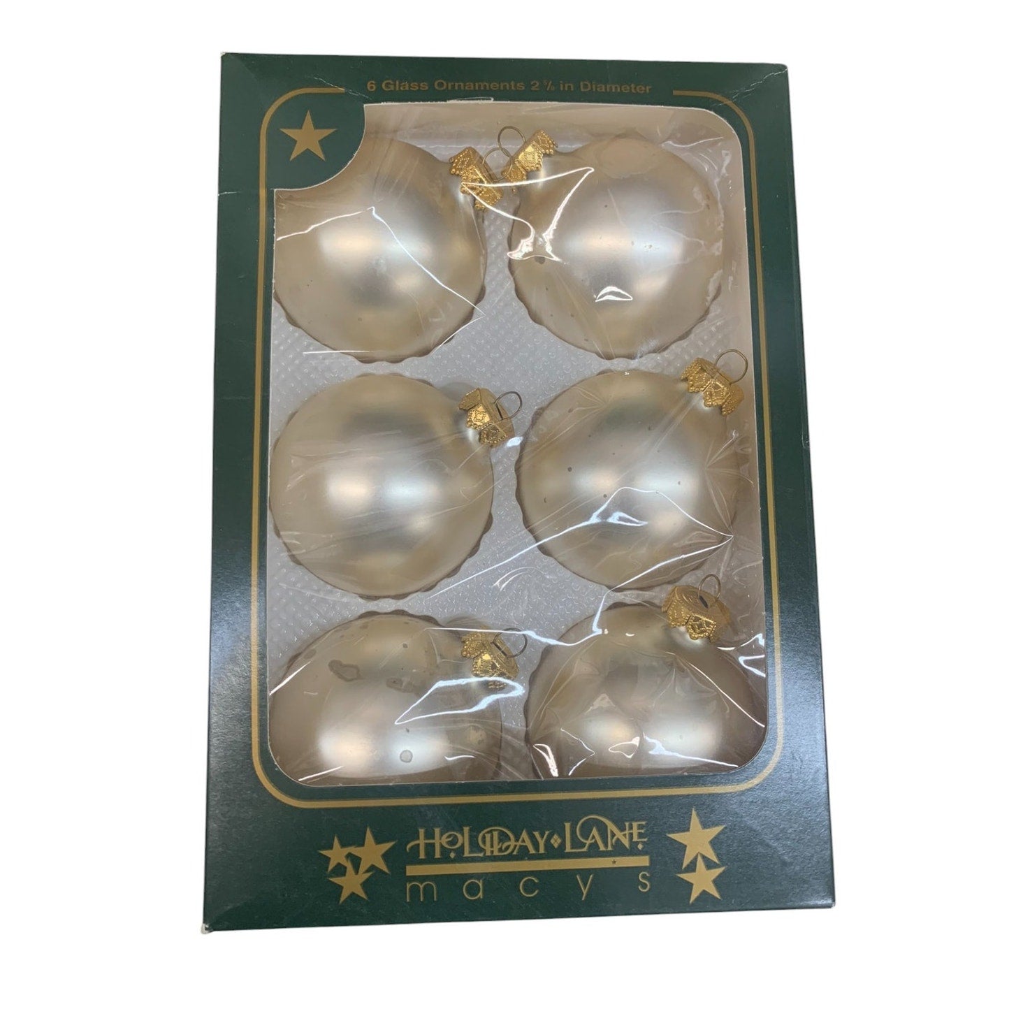 VTG Holiday Lane Macy's Ivory Glass Ornaments 2 5/8 Diameter